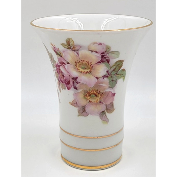 Schumann Arzberg Briar Rose Vase Bavaria Germany Gold Trim Porcelain 1950s - Picture 4 of 9